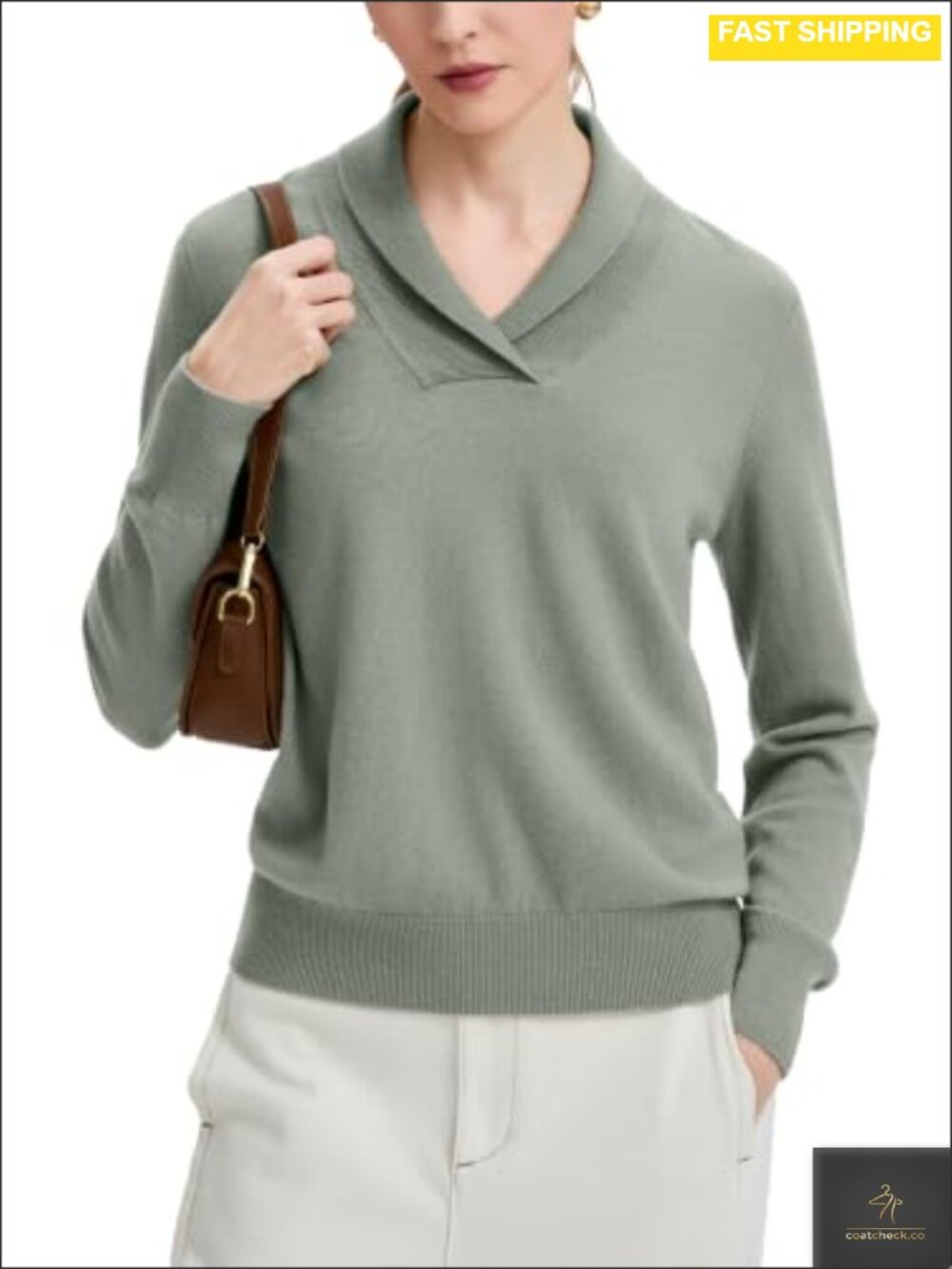 100% Merino Wool Sweater V Neck Shawl Collar Pullover
